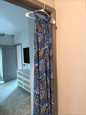 Blue Patterned Maxi Skirt - Women's Flowing Skirt